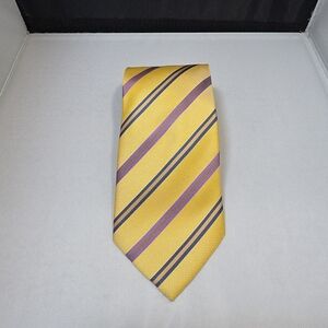 Belisi Tie Yellow Blue Purple Stripe 100% Silk Handmade Vintage